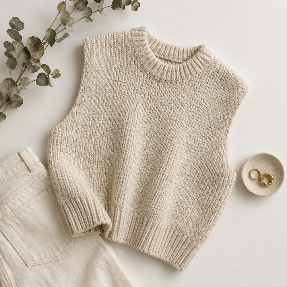 Soeur Paris Chunky Knit Sweater Vest Cream Wool Blend Size 2